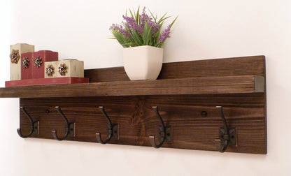 Entryway, Hallway or Mudroom Coat Rack with Antique Oil-Rubbed Bronze Hooks | Wall Coat Rack | Coat Rack with Shelf | Rustic Coat Rack