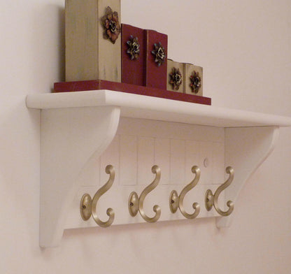 Modern Entryway Coat Rack | Bedroom Wall Shelf | Bathroom shelf | Towel Shelf-4 Matte Nickel Hooks | Coat Rack with Shelf