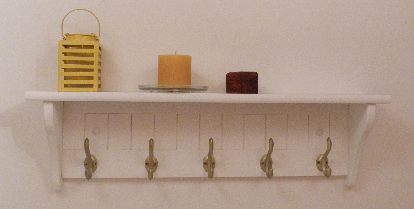 Modern Entryway Coat Rack | Bedroom Wall Shelf | Bathroom shelf | Towel Shelf-5 Matte Nickel Hooks | Coat Rack with Shelf