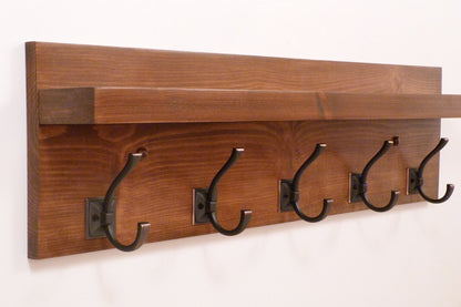 Entryway, Hallway or Mudroom Coat Rack with Antique Oil-Rubbed Bronze Hooks | Wall Coat Rack | Coat Rack with Shelf | Rustic Coat Rack