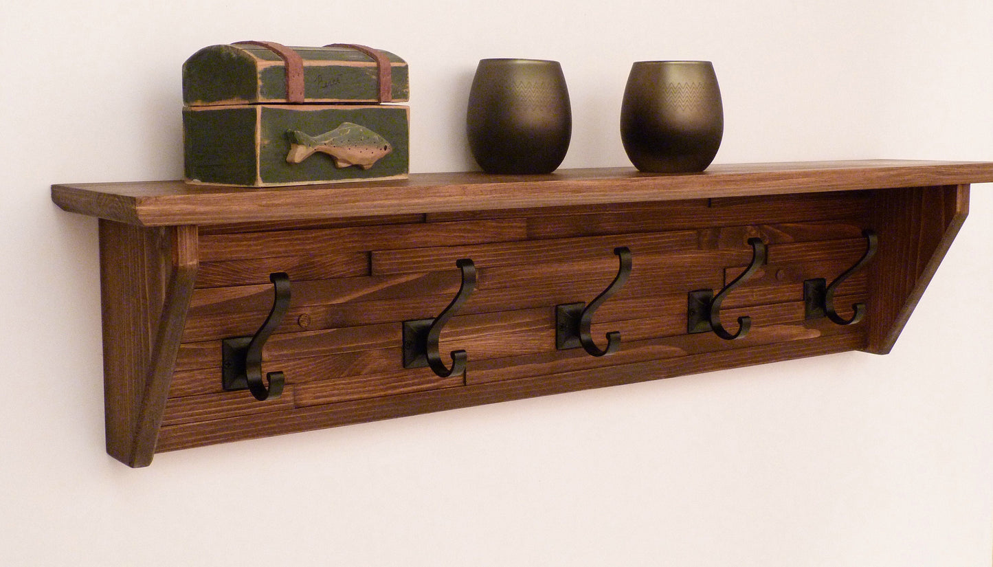 Modern and Rustic Entryway Coat Rack 34 Inches/5 hooks | Wall Coat Rack | Bathroom Towel Rack | Coat Rack with Shelf | Rustic Coat Rack