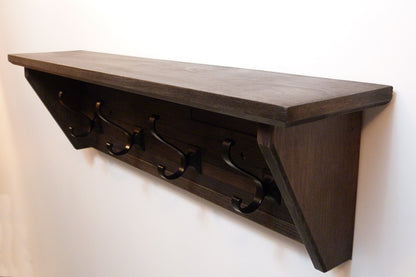 Modern and Rustic Entryway Coat Rack 28 Inches /4 hooks | Wall Coat Rack | Bathroom Towel Rack | Coat Rack with Shelf | Rustic Coat Rack