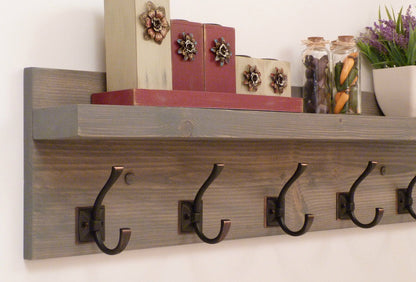 Entryway, Hallway or Mudroom Coat Rack with Antique Oil-Rubbed Bronze Hooks | Wall Coat Rack | Coat Rack with Shelf | Rustic Coat Rack