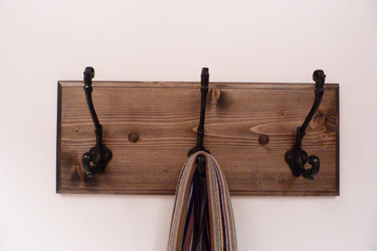 Entryway, Bathroom or Bedroom Rack 18 Inches/3 Rustic black hooks | Wall Coat Rack | Bathroom Towel Rack | Rustic Coat Rack