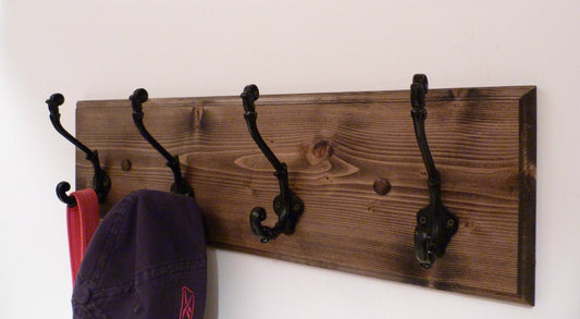 Entryway, Hallway or Mudroom Coat Rack 24 Inches/4 Rustic black hooks | Wall Coat Rack | Bathroom Towel Rack | Rustic Coat Rack