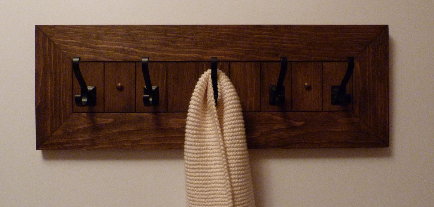Entryway, Hallway or Mudroom Coat Rack with Black Hooks | Wall Coat Rack | Rustic Coat Rack