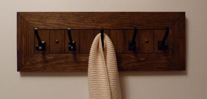 Entryway, Hallway or Mudroom Coat Rack with Black Hooks | Wall Coat Rack | Rustic Coat Rack