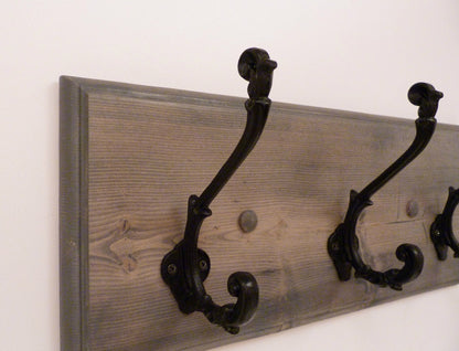 Entryway, Hallway, Mudroom, Bathroom or Bedroom Rack 18 Inches/3 Rustic black hooks | Wall Coat Rack, Bathroom Towel Rack | Rustic Coat Rack