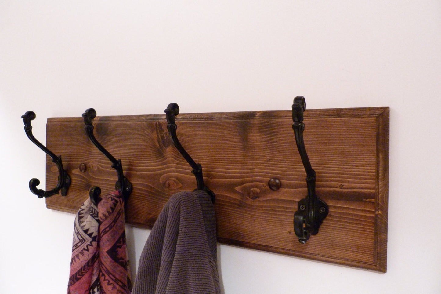 Entryway, Hallway or Mudroom Coat Rack 24 Inches/4 Rustic black hooks | Wall Coat Rack | Bathroom Towel Rack | Rustic Coat Rack