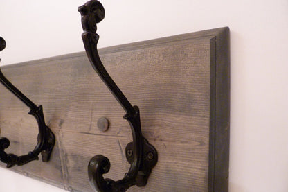 Entryway, Hallway or Mudroom Coat Rack 30 Inches/ 5 Rustic black hooks | Wall Coat Rack | Bathroom Towel Rack | Rustic Coat Rack