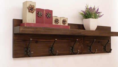 Entryway, Hallway or Mudroom Coat Rack with Antique Oil-Rubbed Bronze Hooks | Wall Coat Rack | Coat Rack with Shelf | Rustic Coat Rack
