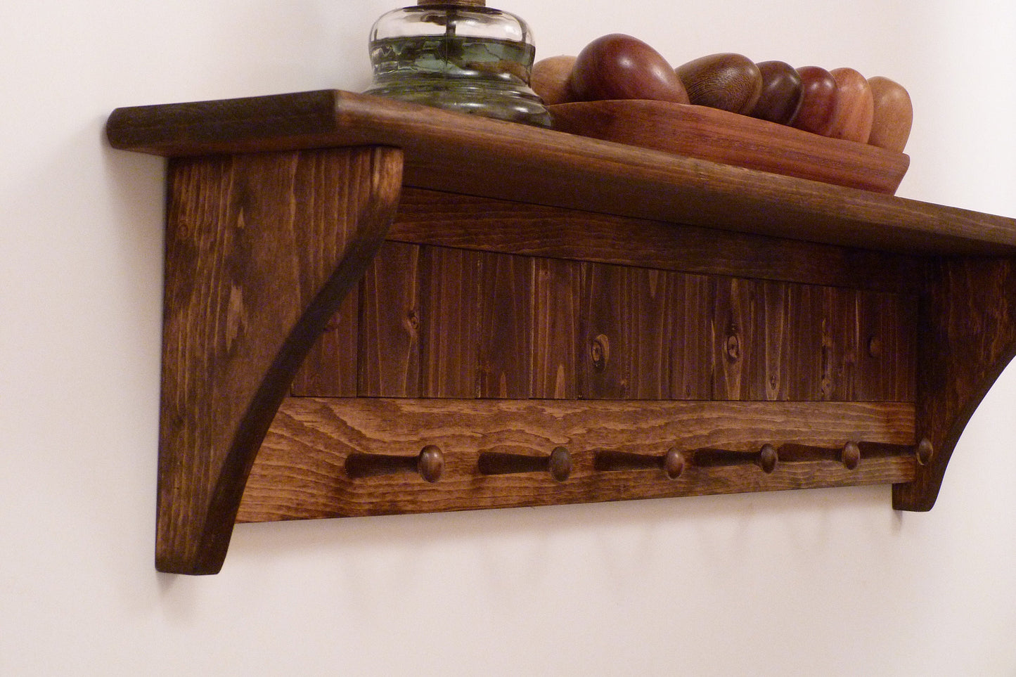 Entryway Coat Rack Wood Wall Shelf 35 Inches with pegs | Coat Rack with Shelf | Rustic Coat Rack