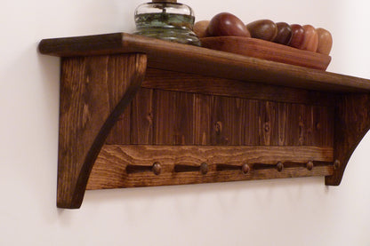 Entryway Coat Rack Wood Wall Shelf 35 Inches with pegs | Coat Rack with Shelf | Rustic Coat Rack