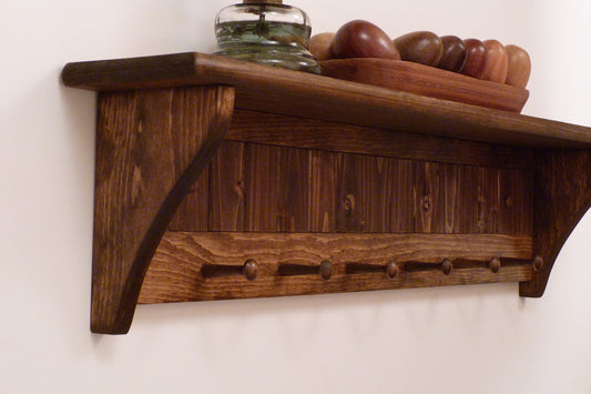 Entryway Coat Rack Wood Wall Shelf 35 Inches with pegs | Coat Rack with Shelf | Rustic Coat Rack