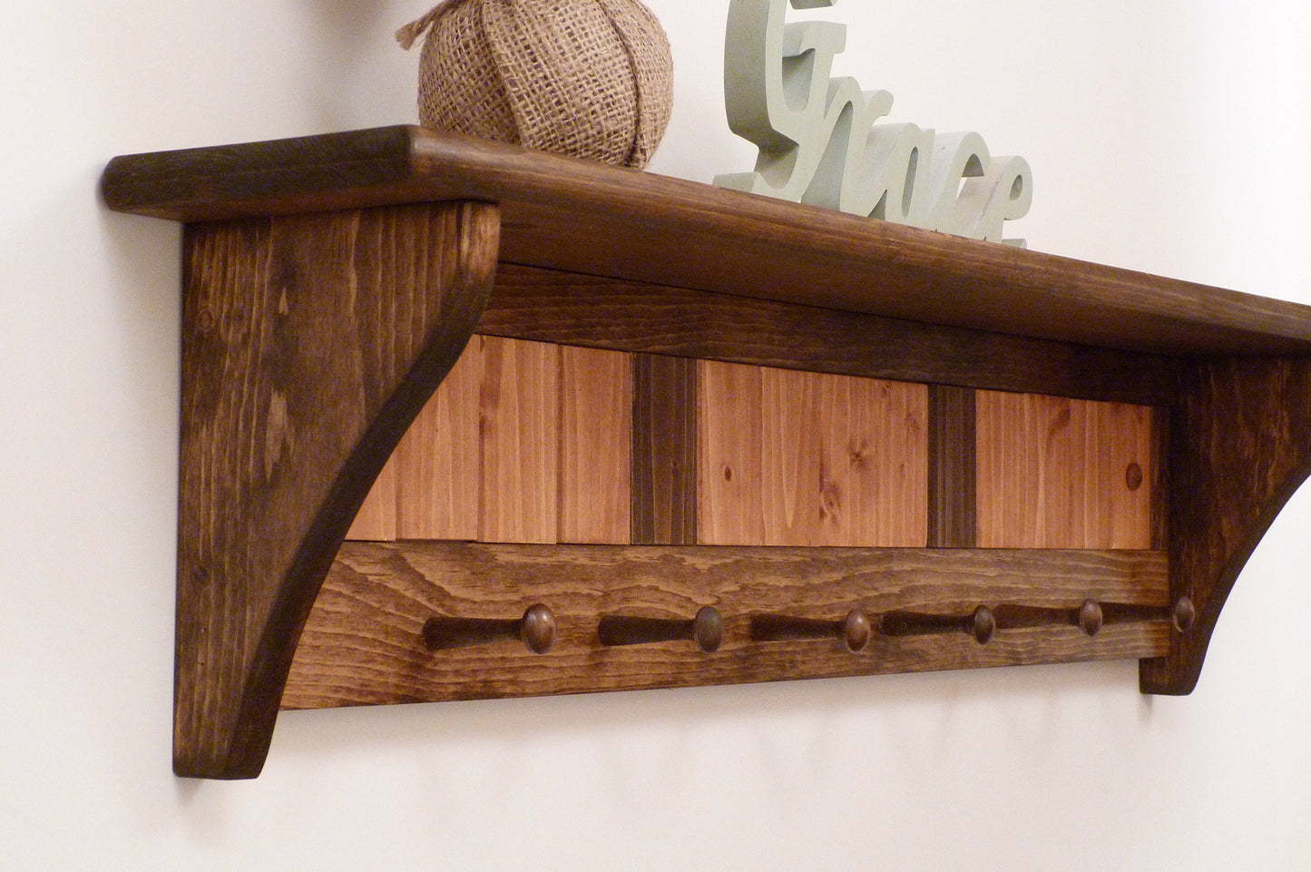 Entryway Coat Rack Wood Wall Shelf 35 Inches with pegs | Coat Rack with Shelf | Rustic Coat Rack