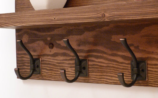 Entryway, Hallway or Mudroom Coat Rack with Antique oil-Rubbed Bronze Hooks | Wall Coat Rack | Coat Rack with Shelf | Rustic Coat Rack