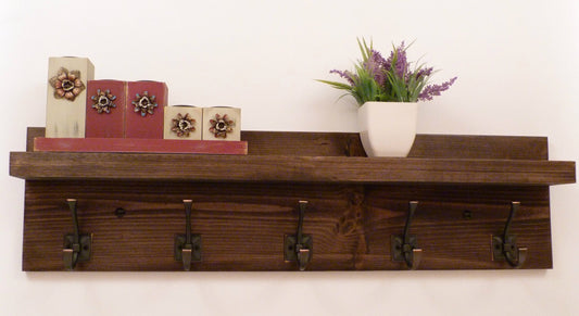 Entryway, Hallway or Mudroom Coat Rack with Antique Oil-Rubbed Bronze Hooks | Wall Coat Rack | Coat Rack with Shelf | Rustic Coat Rack