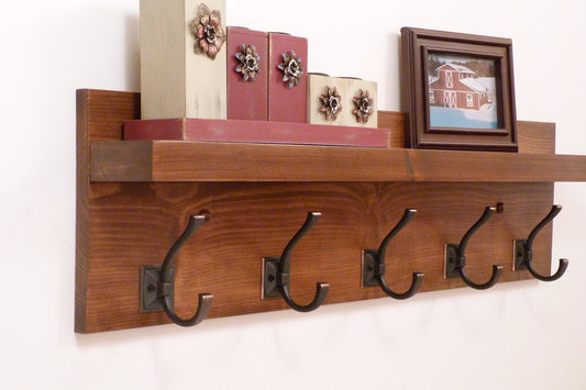 Entryway, Hallway or Mudroom Coat Rack with Antique Oil-Rubbed Bronze Hooks | Wall Coat Rack | Coat Rack with Shelf | Rustic Coat Rack