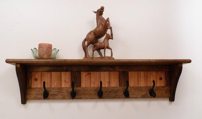 Entryway Coat Rack Wood Wall Shelf 35 Inches-Antique black hooks | Coat Rack with Shelf | Rustic Coat Rack