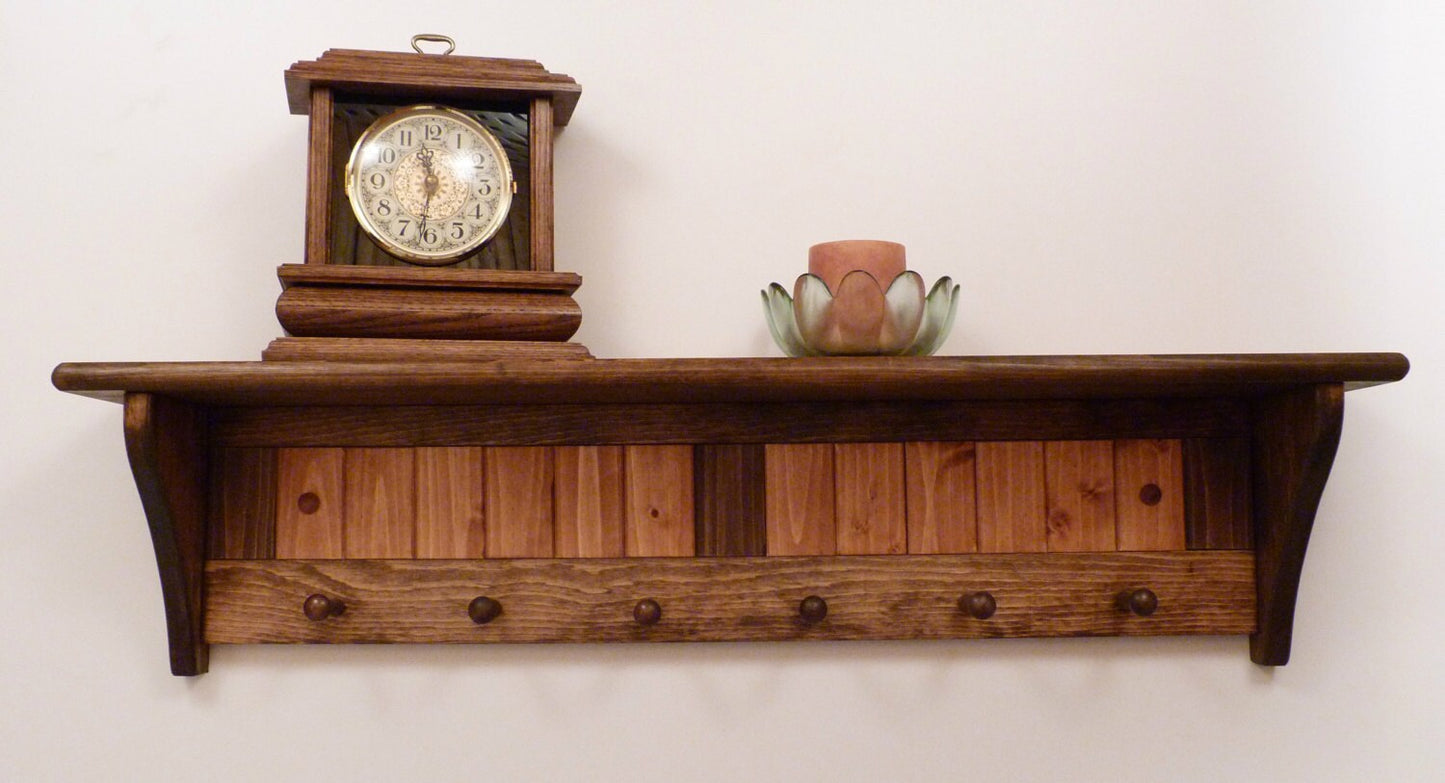 Entryway Coat Rack Wood Wall Shelf 35 Inches with pegs | Coat Rack with Shelf | Rustic Coat Rack