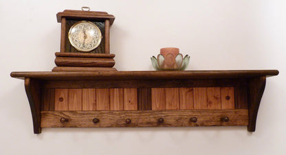 Entryway Coat Rack Wood Wall Shelf 35 Inches with pegs | Coat Rack with Shelf | Rustic Coat Rack