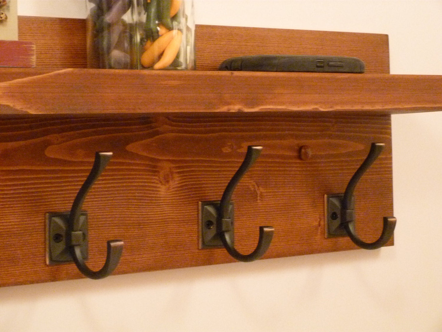Entryway, Hallway or Mudroom Coat Rack with Antique Oil-Rubbed Bronze Hooks | Wall Coat Rack | Coat Rack with Shelf | Rustic Coat Rack