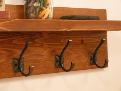 Entryway, Hallway or Mudroom Coat Rack with Antique Oil-Rubbed Bronze Hooks | Wall Coat Rack | Coat Rack with Shelf | Rustic Coat Rack