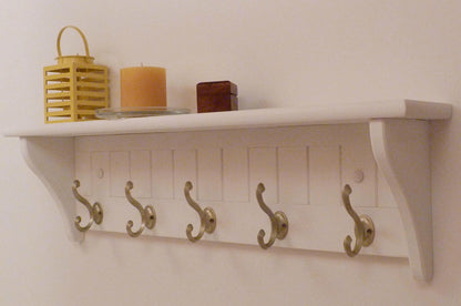 Modern Entryway Coat Rack | Bedroom Wall Shelf | Bathroom shelf | Towel Shelf-5 Matte Nickel Hooks | Coat Rack with Shelf