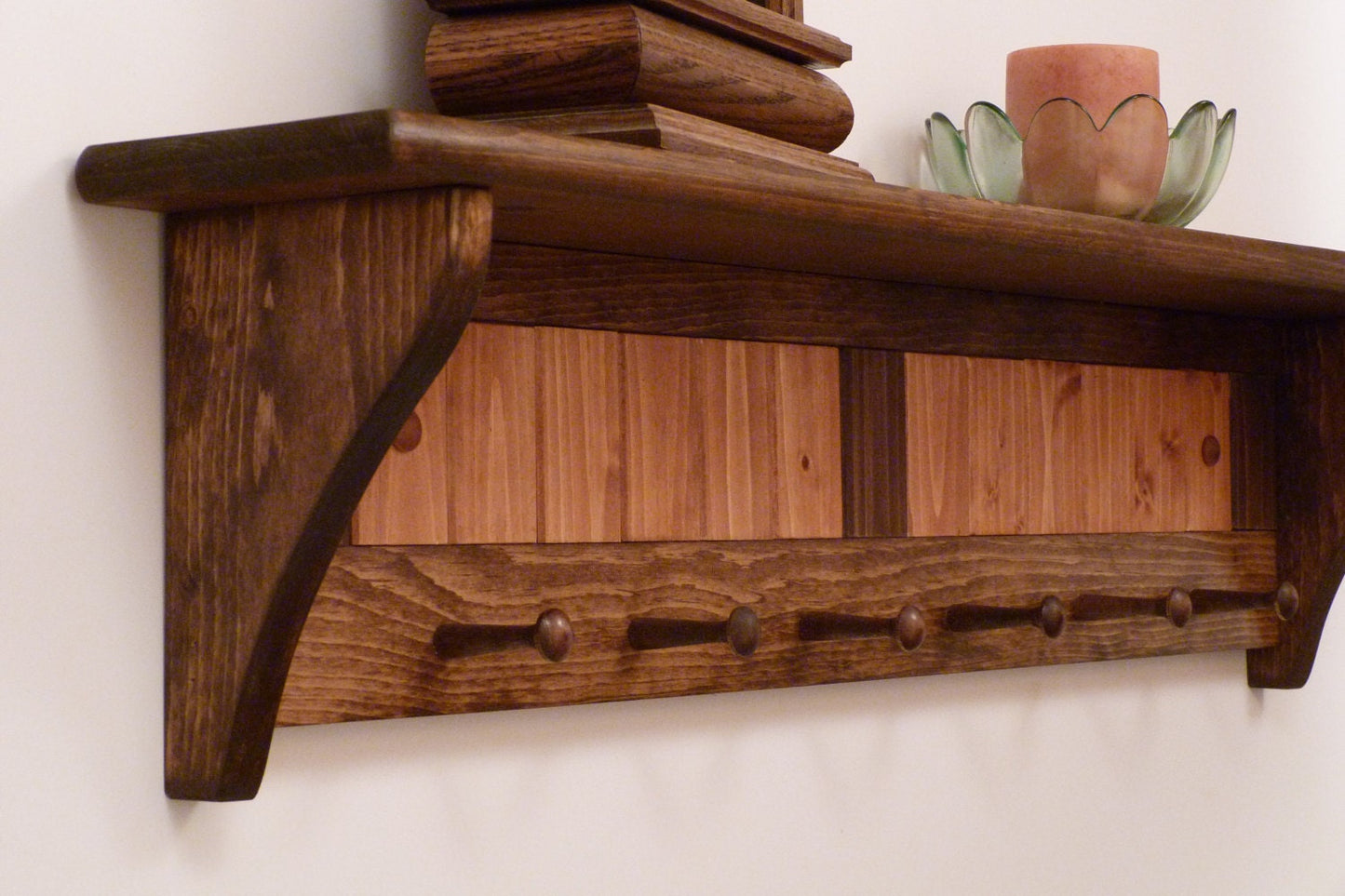 Entryway Coat Rack Wood Wall Shelf 35 Inches with pegs | Coat Rack with Shelf | Rustic Coat Rack