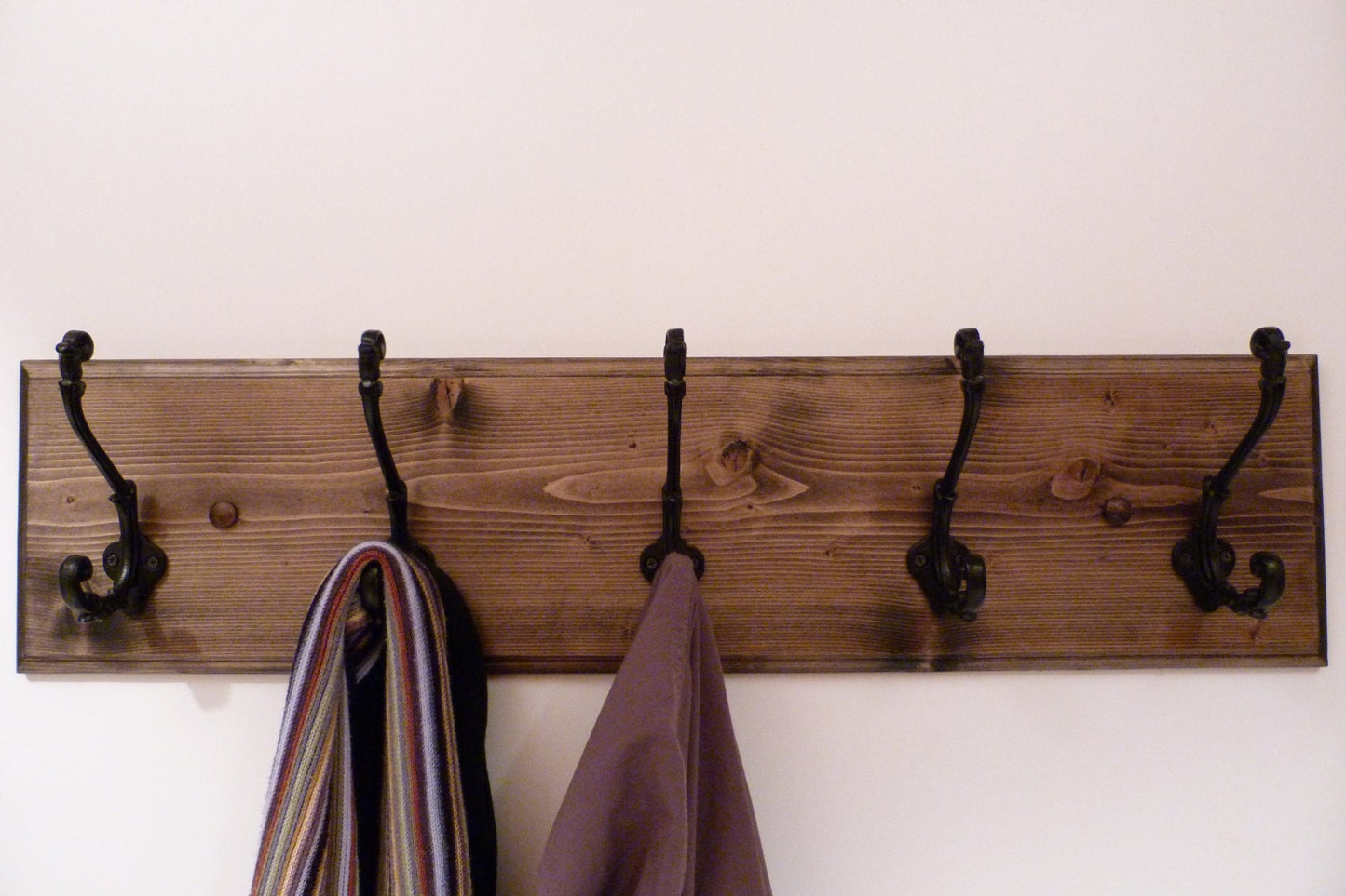 Entryway, Hallway or Mudroom Coat Rack 30 Inches/5 Rustic black hooks | Wall Coat Rack | Bathroom Towel Rack | Rustic Coat Rack