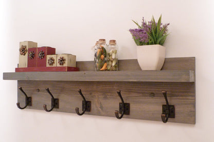 Entryway, Hallway or Mudroom Coat Rack with Antique Oil-Rubbed Bronze Hooks | Wall Coat Rack | Coat Rack with Shelf | Rustic Coat Rack