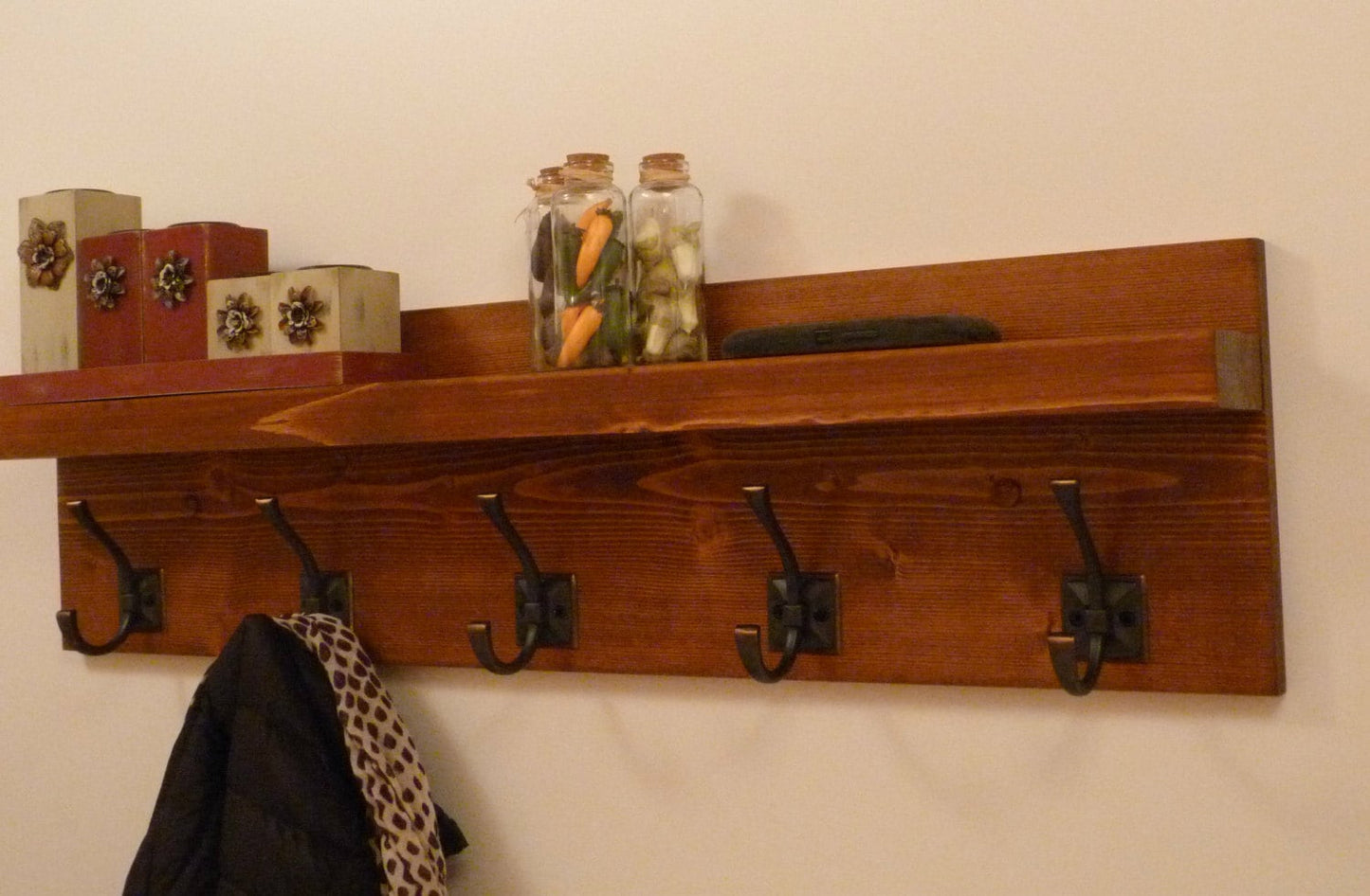 Entryway, Hallway or Mudroom Coat Rack with Antique Oil-Rubbed Bronze Hooks | Wall Coat Rack | Coat Rack with Shelf | Rustic Coat Rack