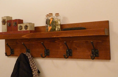 Entryway, Hallway or Mudroom Coat Rack with Antique Oil-Rubbed Bronze Hooks | Wall Coat Rack | Coat Rack with Shelf | Rustic Coat Rack