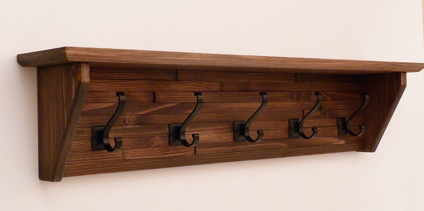 Modern and Rustic Entryway Coat Rack 34 Inches/5 hooks | Wall Coat Rack | Bathroom Towel Rack | Coat Rack with Shelf | Rustic Coat Rack