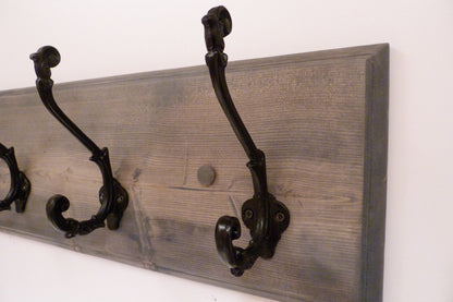 Entryway, Hallway or Mudroom Coat Rack 24 Inches/4 Rustic black hooks | Wall Coat Rack | Bathroom Towel Rack | Rustic Coat Rack