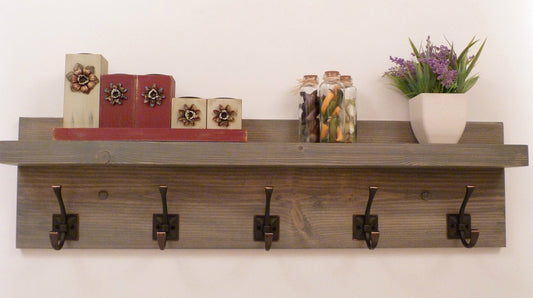 Entryway, Hallway or Mudroom Coat Rack with Antique Oil-Rubbed Bronze Hooks | Wall Coat Rack | Coat Rack with Shelf | Rustic Coat Rack