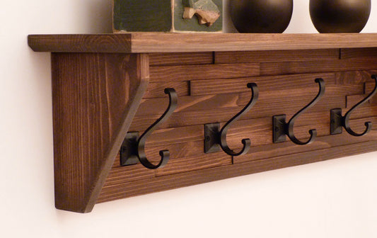 Modern and Rustic Entryway Coat Rack 34 Inches/5 hooks | Wall Coat Rack | Bathroom Towel Rack | Coat Rack with Shelf | Rustic Coat Rack