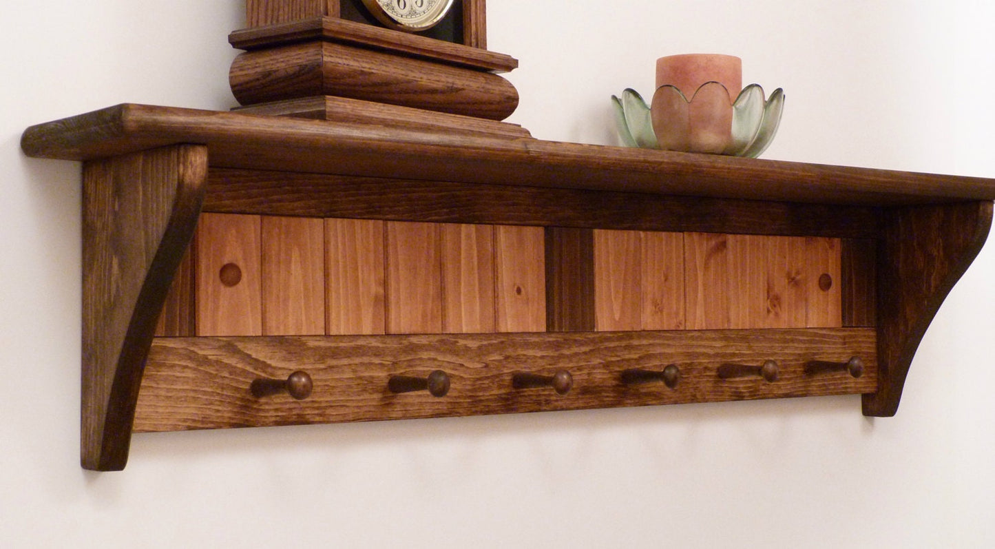Entryway Coat Rack Wood Wall Shelf 35 Inches with pegs | Coat Rack with Shelf | Rustic Coat Rack