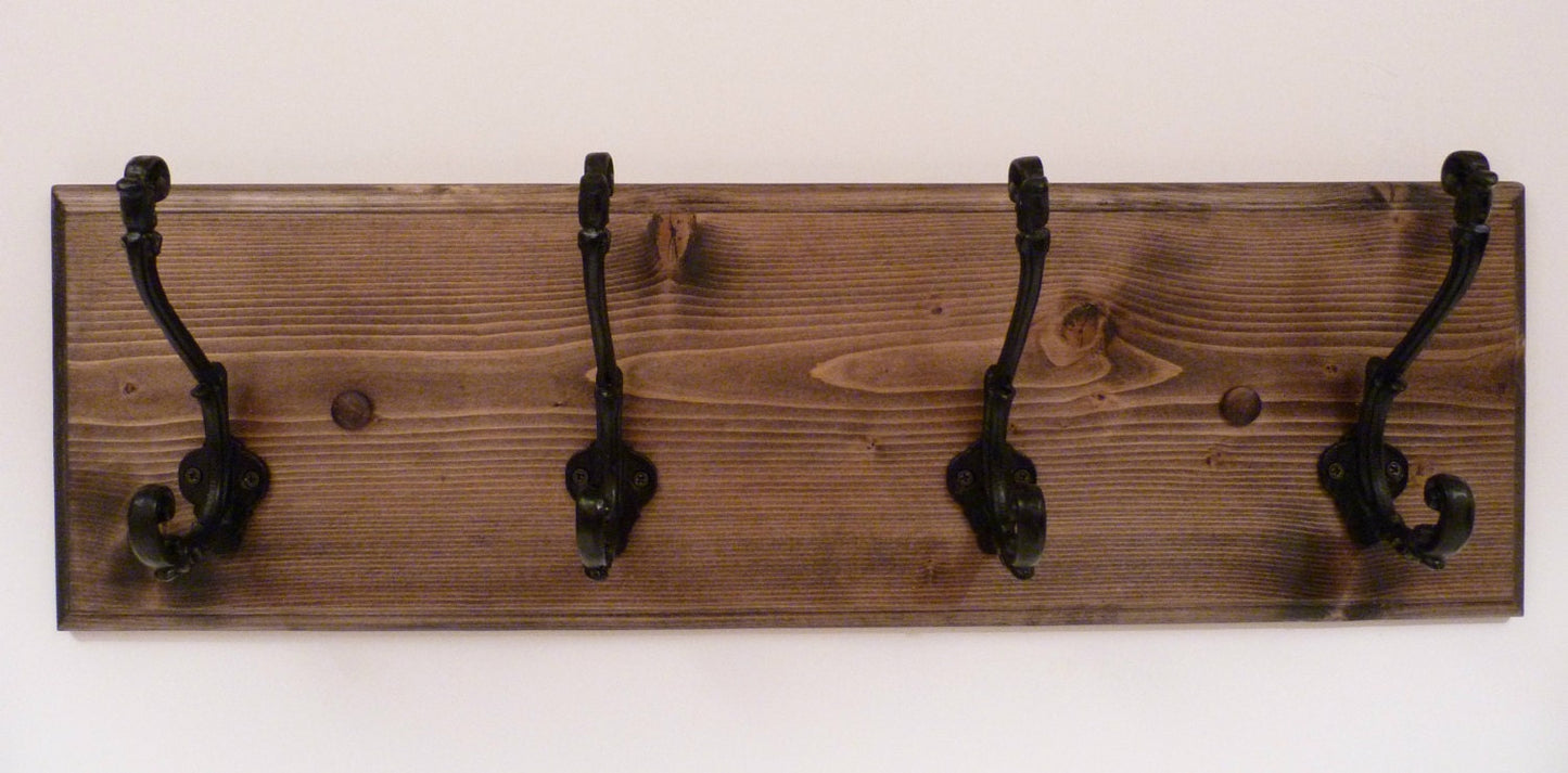 Entryway, Hallway or Mudroom Coat Rack 24 Inches/4 Rustic black hooks | Wall Coat Rack | Bathroom Towel Rack | Rustic Coat Rack