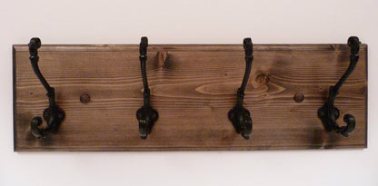 Entryway, Hallway or Mudroom Coat Rack 24 Inches/4 Rustic black hooks | Wall Coat Rack | Bathroom Towel Rack | Rustic Coat Rack