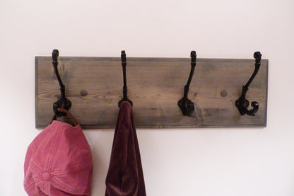 Entryway, Hallway or Mudroom Coat Rack 24 Inches/4 Rustic black hooks | Wall Coat Rack | Bathroom Towel Rack | Rustic Coat Rack