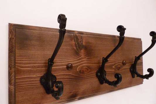 Entryway, Bathroom or Bedroom Rack 18 Inches/3 Rustic black hooks | Wall Coat Rack | Bathroom Towel Rack | Rustic Coat Rack