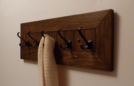 Entryway, Hallway or Mudroom Coat Rack with Black Hooks | Wall Coat Rack | Rustic Coat Rack